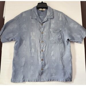 Tommy Bahama Mens Casual Button Down Shirt Short Sleeve Blue Silk Large